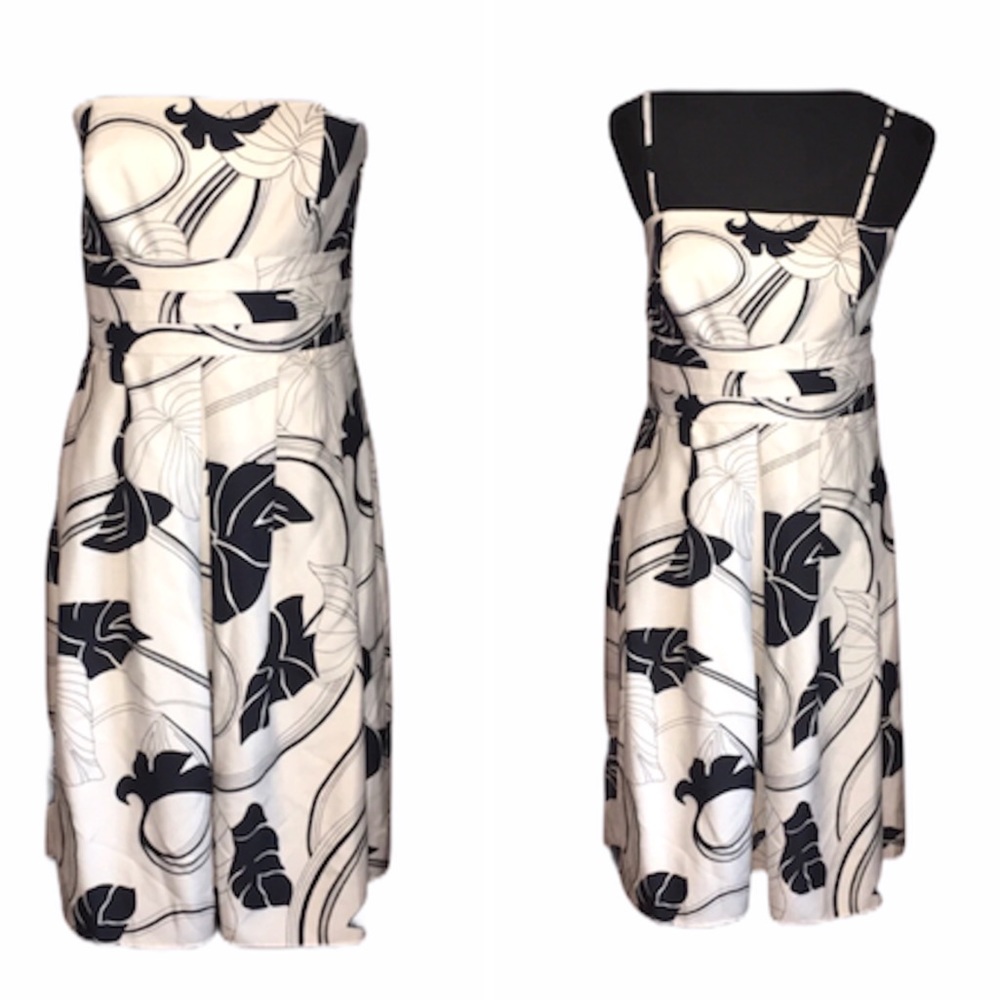 Ann Taylor Strapless & Spaghetti Dress, White, Black, 6 Petite